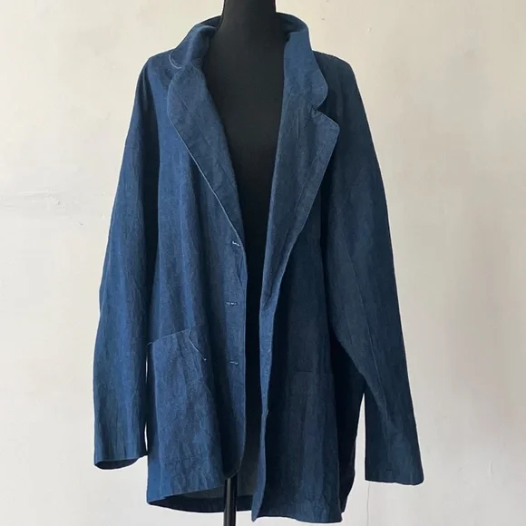 Medium Dark Blue Denim Oversized Blazer - Picture 12 of 12